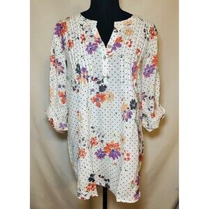 NY Collection Floral Polka Dot V-Neck 3/4 Sleeve Blouse Shirt Women's XL NWT‎